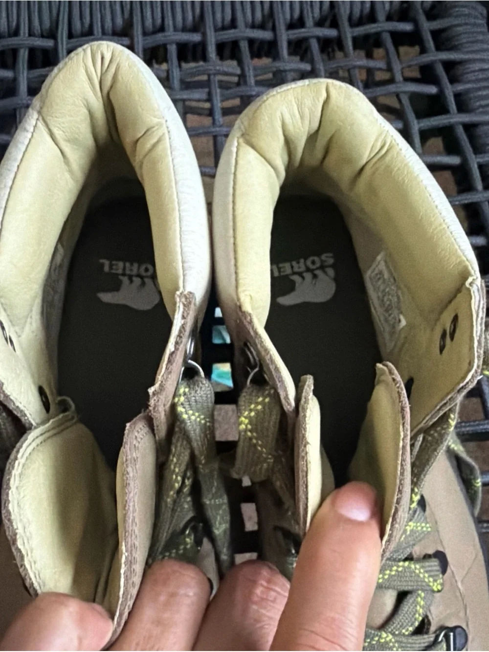Sorel Kids Tan Boots with Green Laces